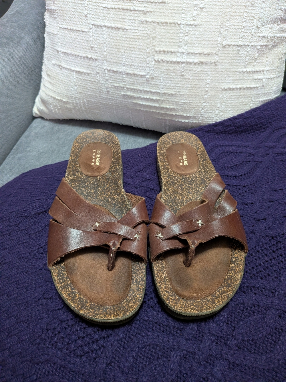 Bass Brown Leather Slide Sandals With Cork Soles- Women